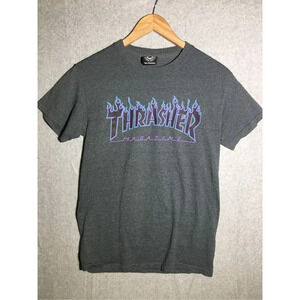 Mens Thrasher Shirt Tee Shirt Casual Purple Magazine Blue Flames Graphic